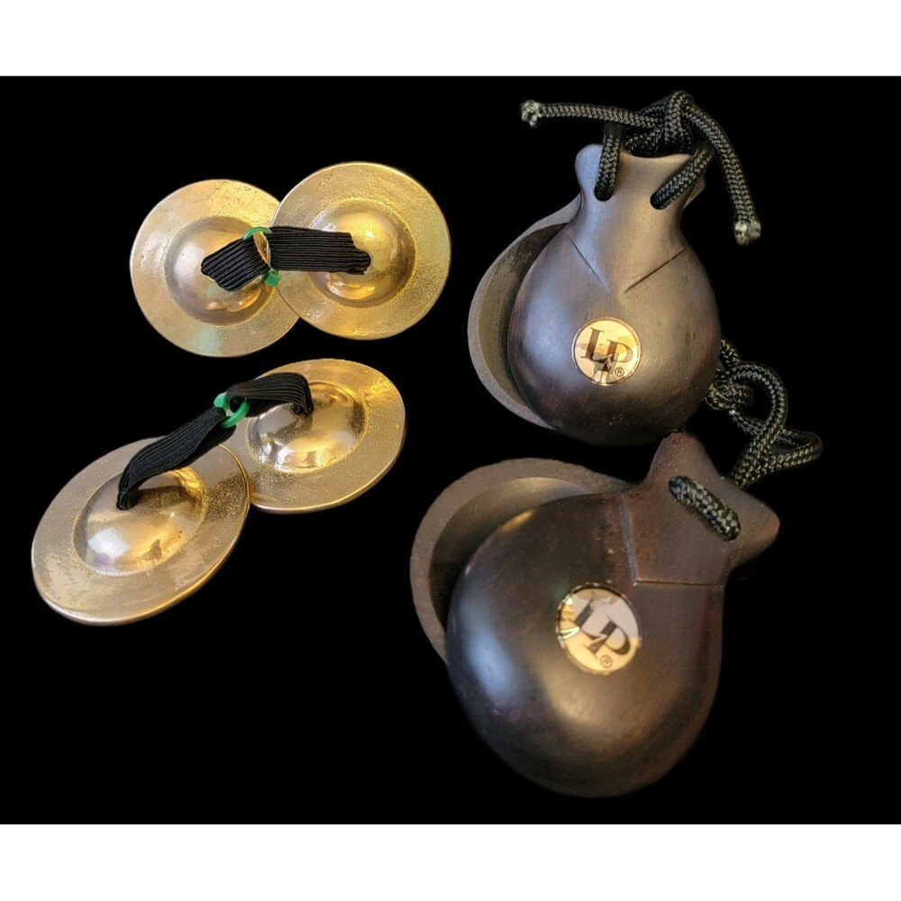 8 pcs (4 Pair) Hand Held Cymbals Finger Percussion Cymbals & Ebony Castanets